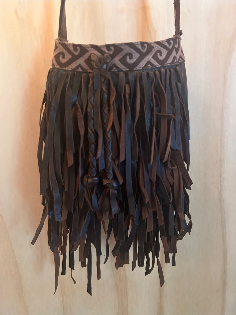 Lucky Brand Brown Fringe Suede Crossbody Bag with Braided Strap